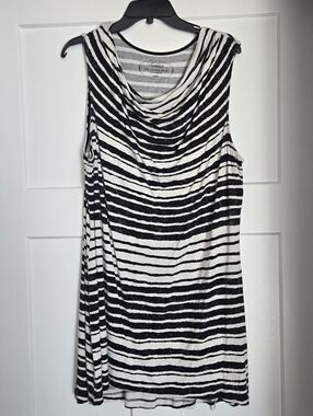 Soma Black and White Striped Cowl Neck Tunic